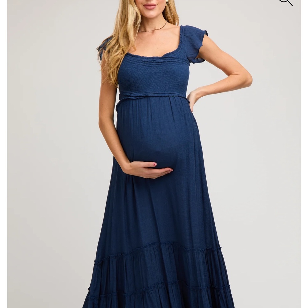Blue Tiered Ruffled Maternity Dress